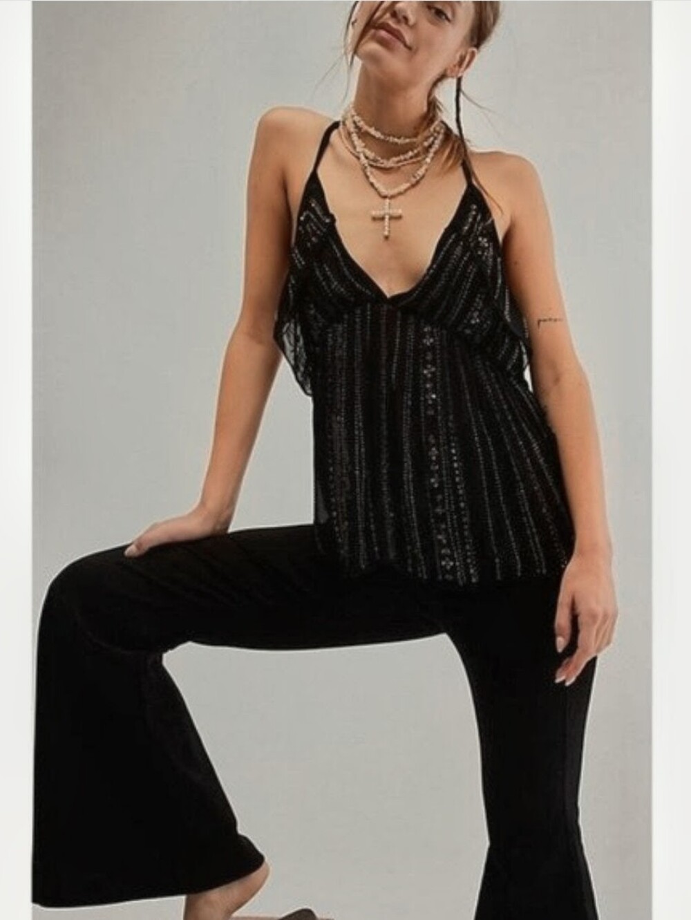 🖤HTF XL! Free People Born to Shine Beaded Tank Top.
